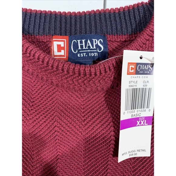 Chaps Mens Maroon Knit Pullover Crew Neck Sweater Long Sleeve Size XXL NWT - Picture 7 of 8